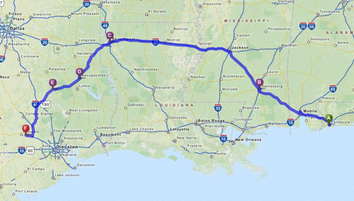 Pensacola FL to Chappell Hill TX